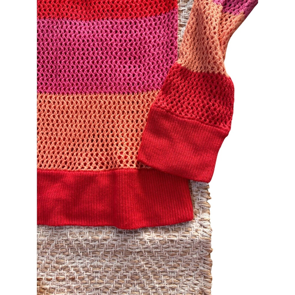 525 America Open Knit Sweater Womens S Red Pink Orange Excellent Striped Mesh - Picture 2 of 7